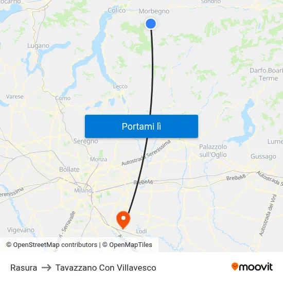 Rasura to Tavazzano Con Villavesco map