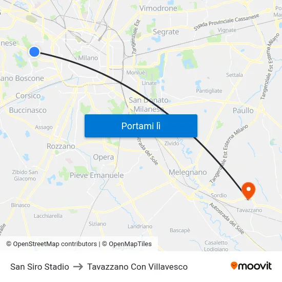 San Siro Stadio to Tavazzano Con Villavesco map