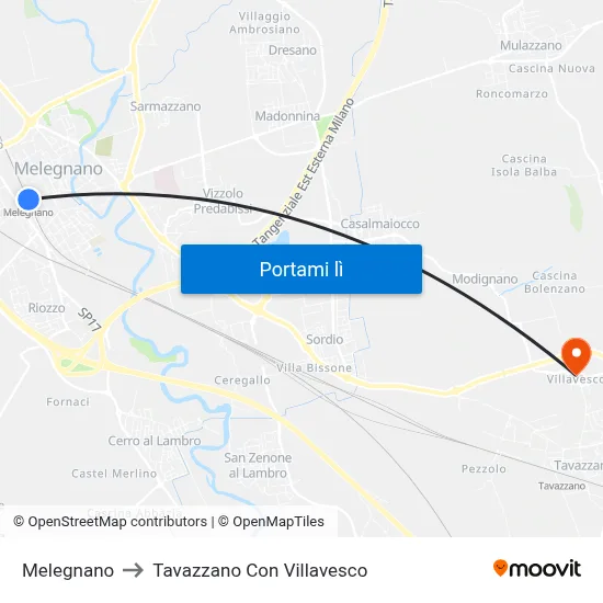 Melegnano to Tavazzano Con Villavesco map