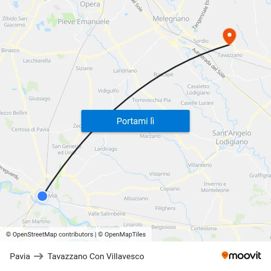 Pavia to Tavazzano Con Villavesco map