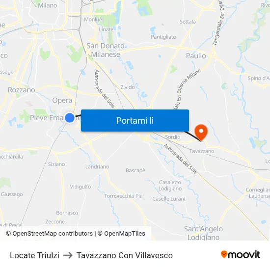 Locate Triulzi to Tavazzano Con Villavesco map