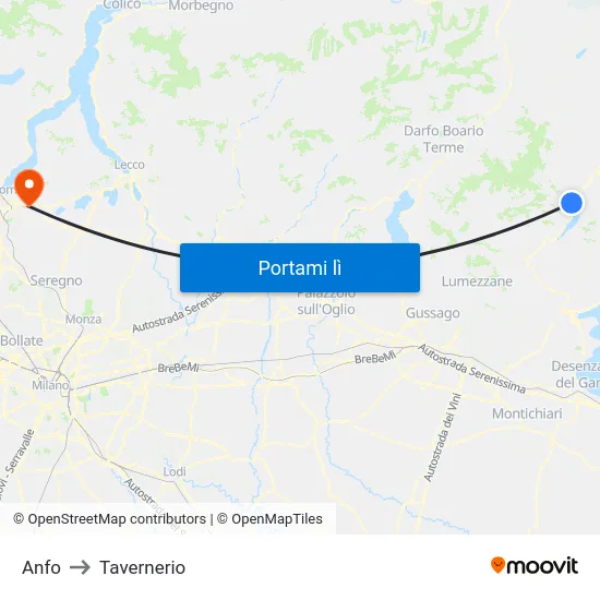 Anfo to Tavernerio map