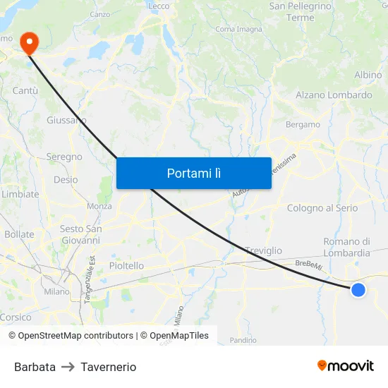 Barbata to Tavernerio map
