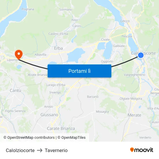 Calolziocorte to Tavernerio map