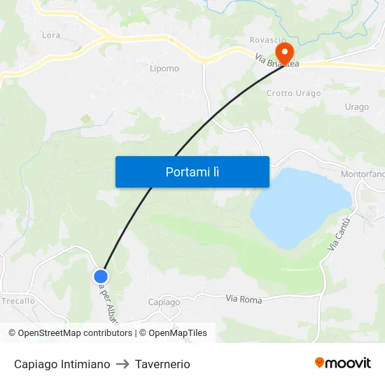 Capiago Intimiano to Tavernerio map