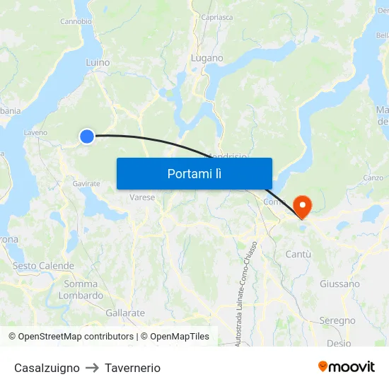 Casalzuigno to Tavernerio map