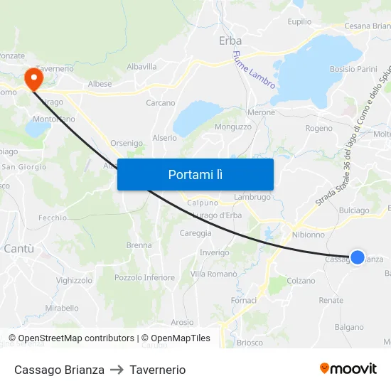 Cassago Brianza to Tavernerio map