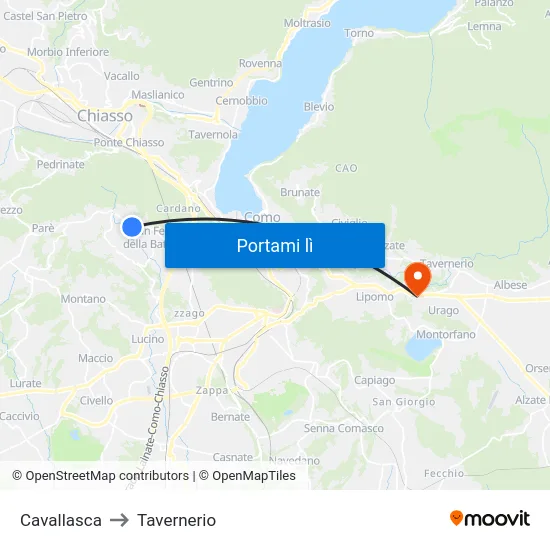 Cavallasca to Tavernerio map