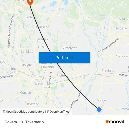 Dovera to Tavernerio map