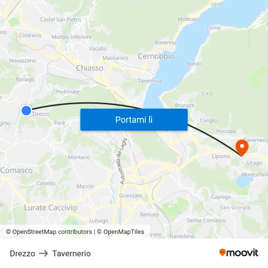 Drezzo to Tavernerio map