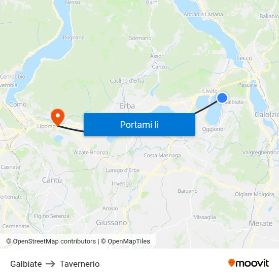 Galbiate to Tavernerio map