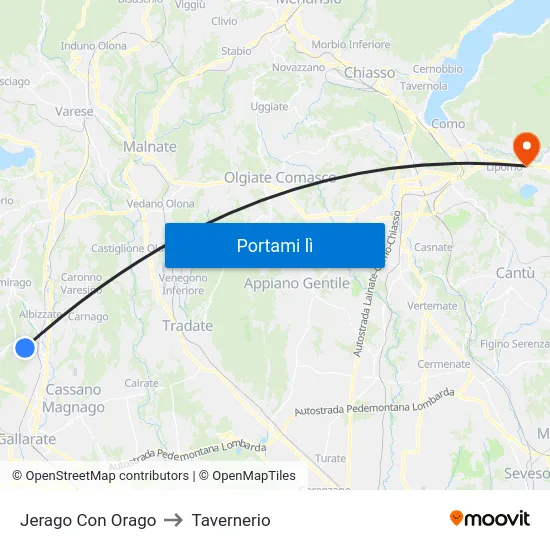 Jerago Con Orago to Tavernerio map