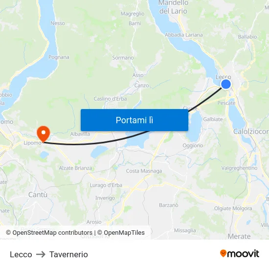 Lecco to Tavernerio map
