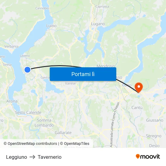 Leggiuno to Tavernerio map