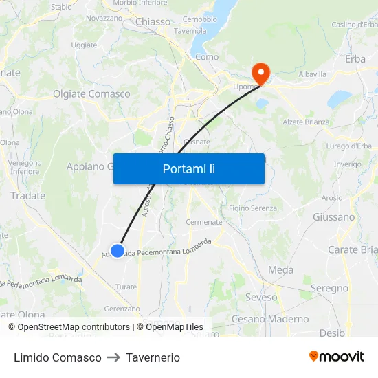 Limido Comasco to Tavernerio map