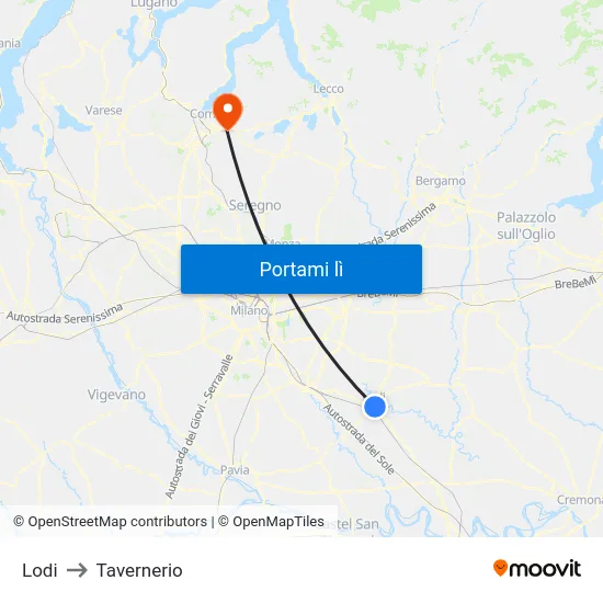 Lodi to Tavernerio map