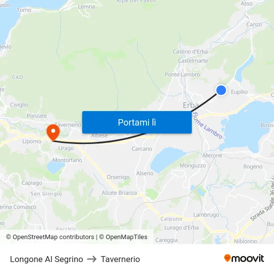 Longone Al Segrino to Tavernerio map