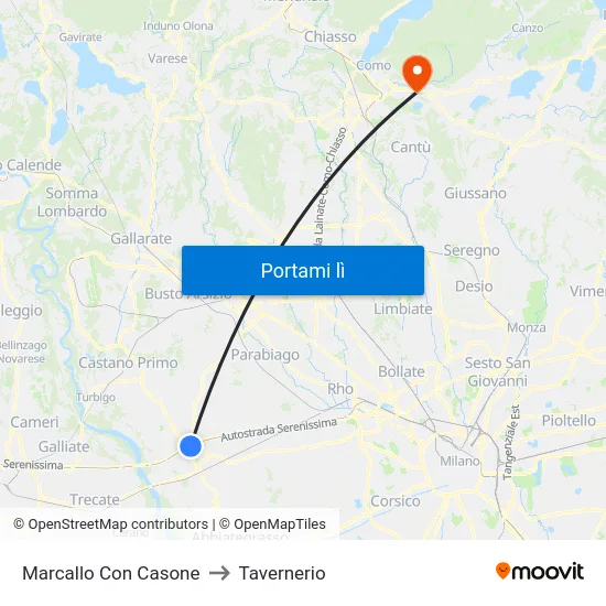 Marcallo Con Casone to Tavernerio map