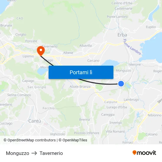Monguzzo to Tavernerio map