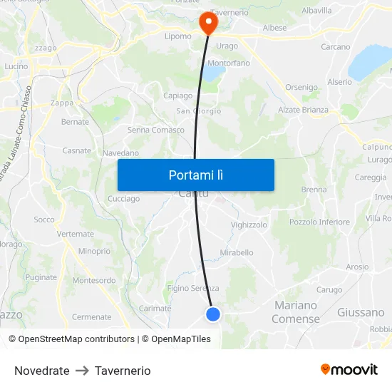 Novedrate to Tavernerio map