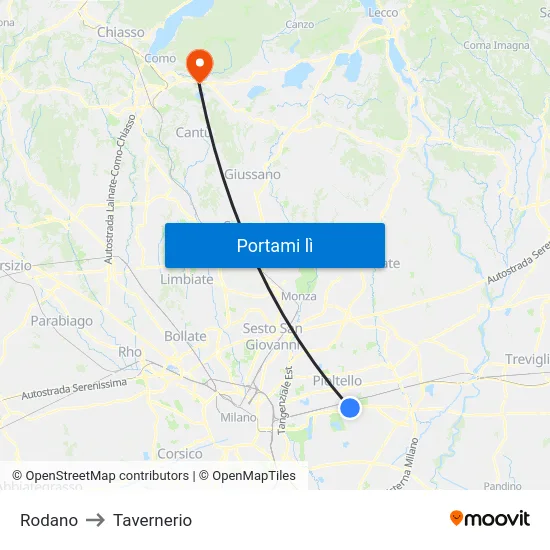 Rodano to Tavernerio map
