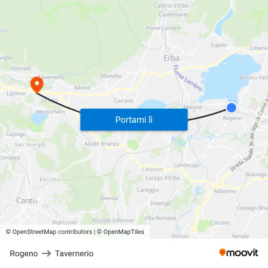 Rogeno to Tavernerio map