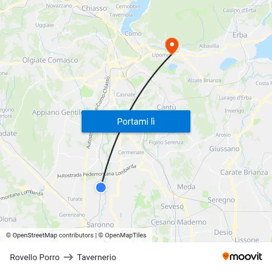 Rovello Porro to Tavernerio map