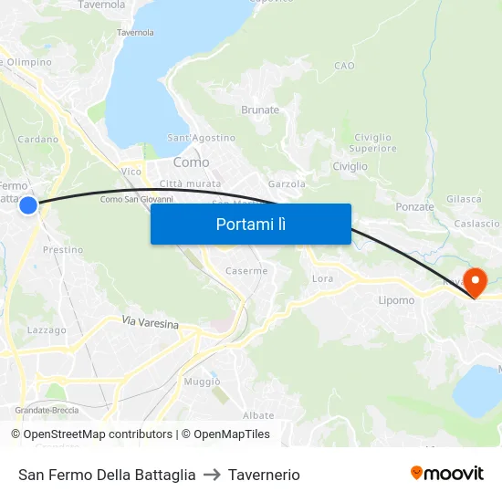 San Fermo Della Battaglia to Tavernerio map