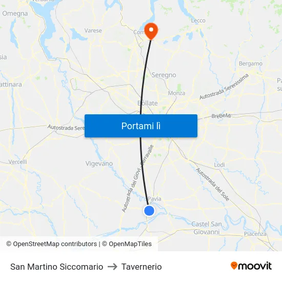 San Martino Siccomario to Tavernerio map