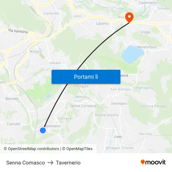 Senna Comasco to Tavernerio map