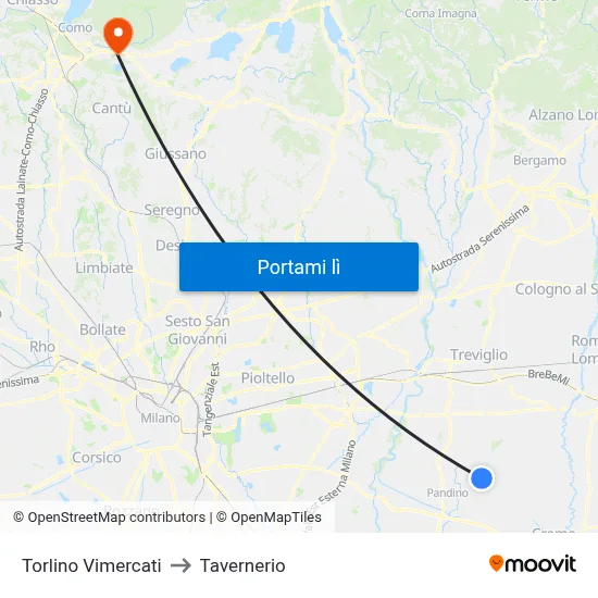 Torlino Vimercati to Tavernerio map