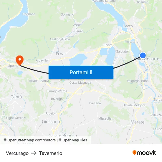 Vercurago to Tavernerio map
