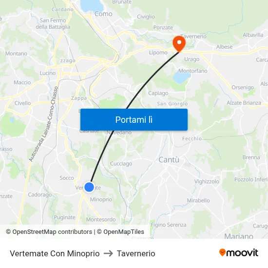 Vertemate Con Minoprio to Tavernerio map