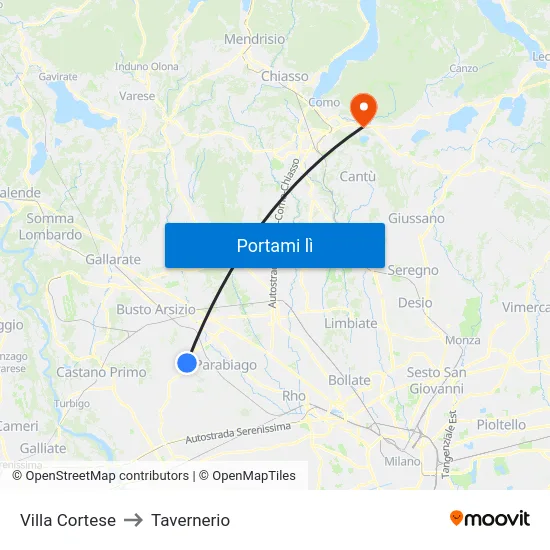 Villa Cortese to Tavernerio map
