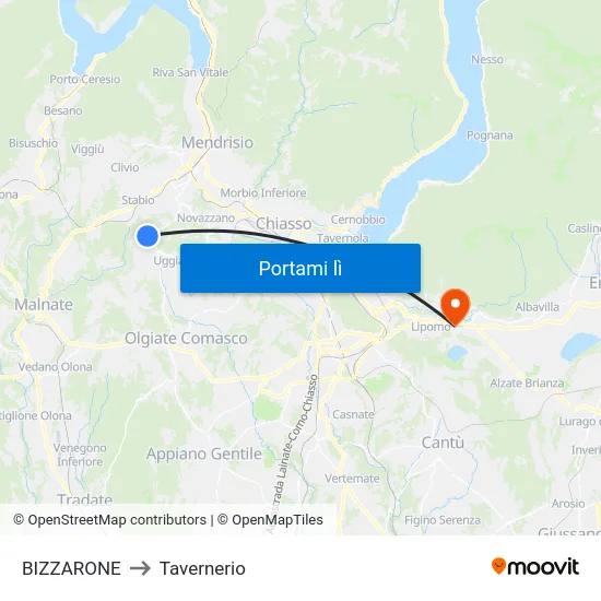 BIZZARONE to Tavernerio map