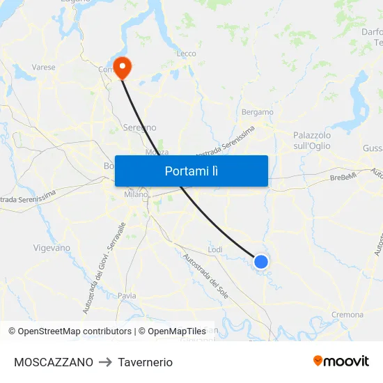 MOSCAZZANO to Tavernerio map