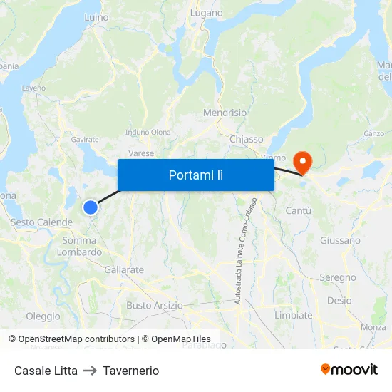 Casale Litta to Tavernerio map