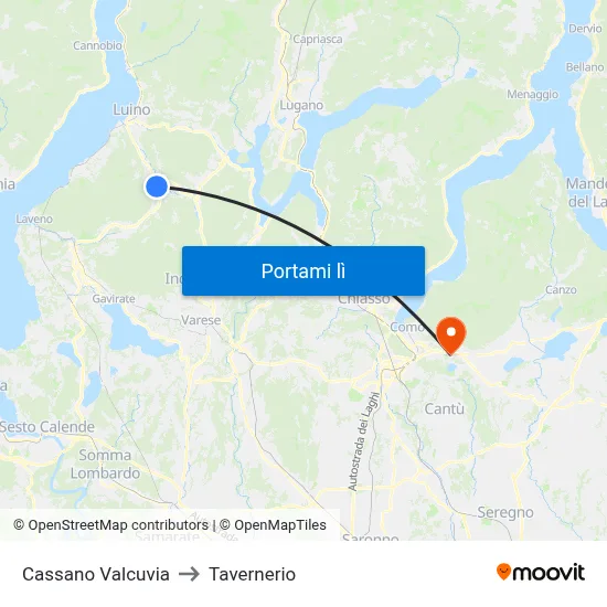 Cassano Valcuvia to Tavernerio map