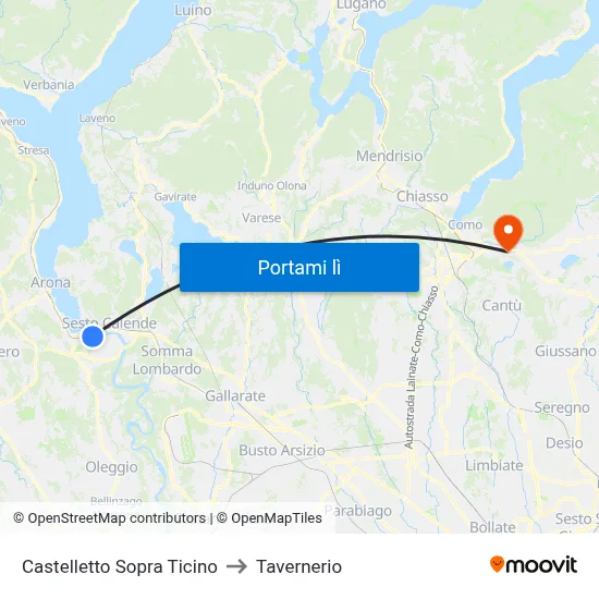 Castelletto Sopra Ticino to Tavernerio map