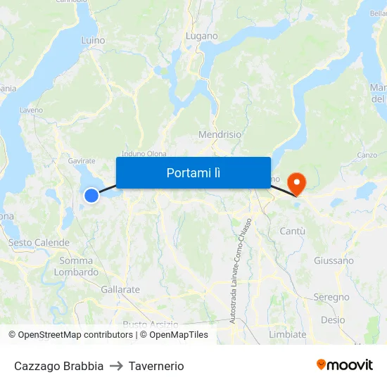 Cazzago Brabbia to Tavernerio map