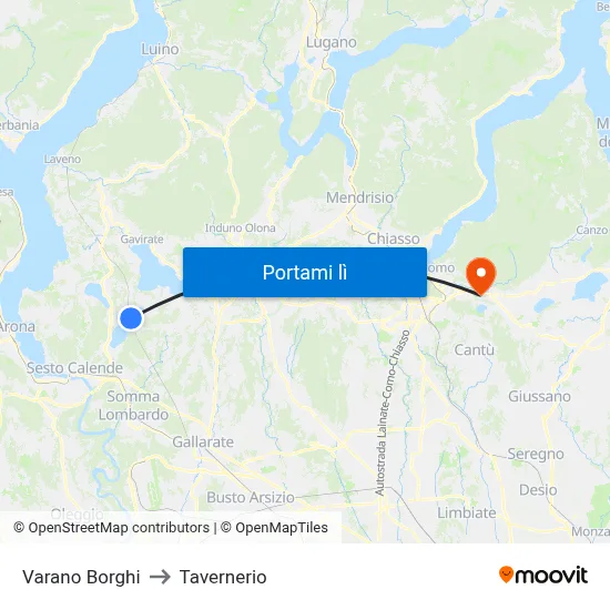 Varano Borghi to Tavernerio map