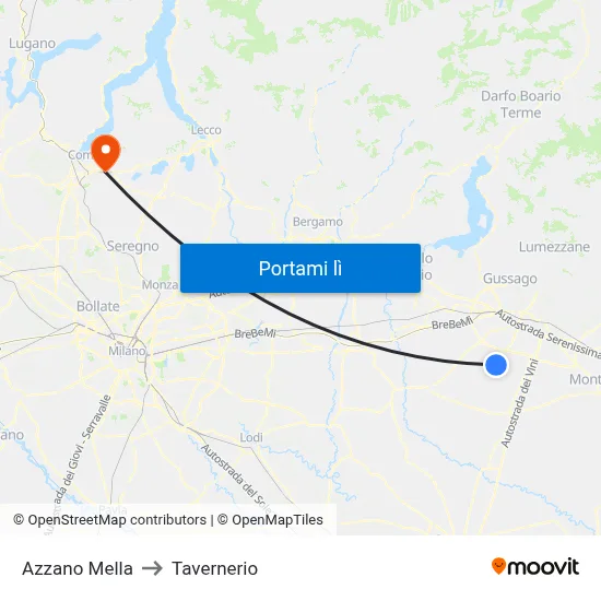 Azzano Mella to Tavernerio map