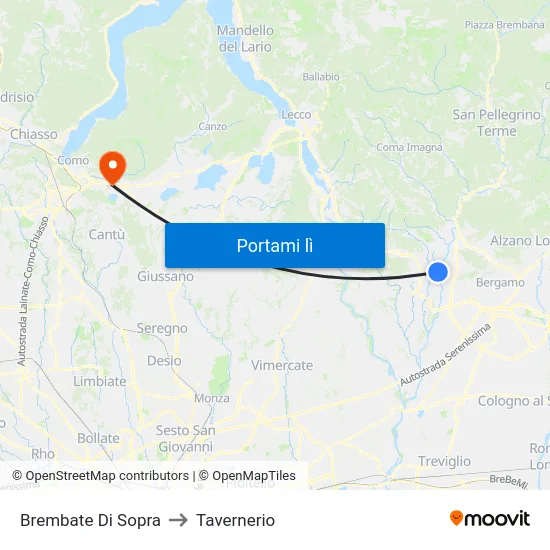 Brembate Di Sopra to Tavernerio map