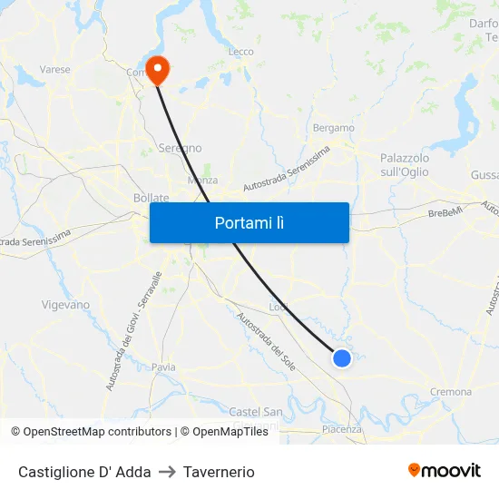 Castiglione D' Adda to Tavernerio map