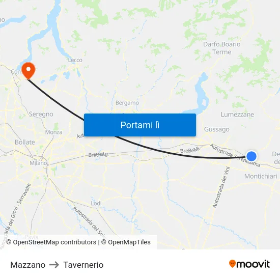 Mazzano to Tavernerio map