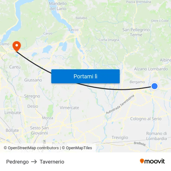 Pedrengo to Tavernerio map