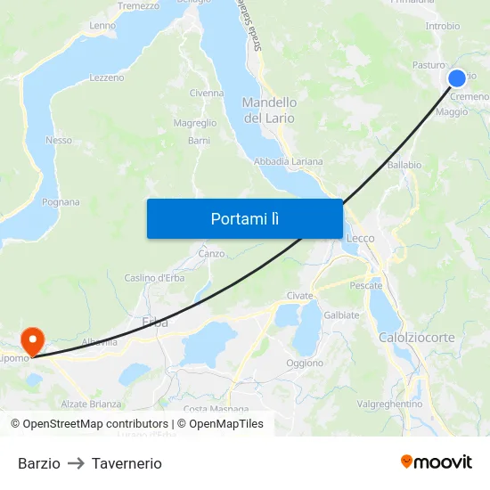 Barzio to Tavernerio map