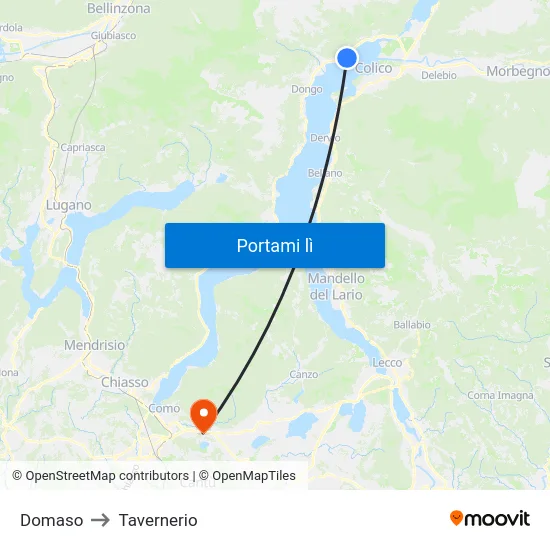 Domaso to Tavernerio map