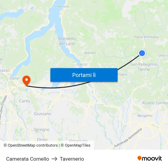 Camerata Cornello to Tavernerio map