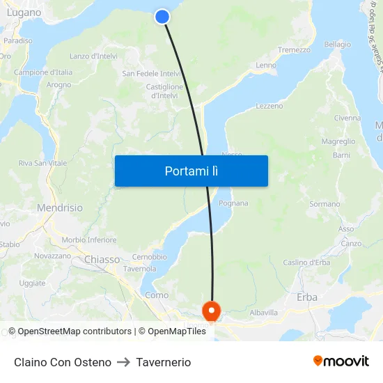 Claino Con Osteno to Tavernerio map